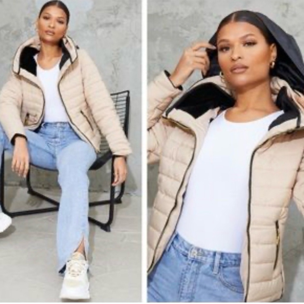 Pretty Little Thing Women's Beige Puffer Jacket